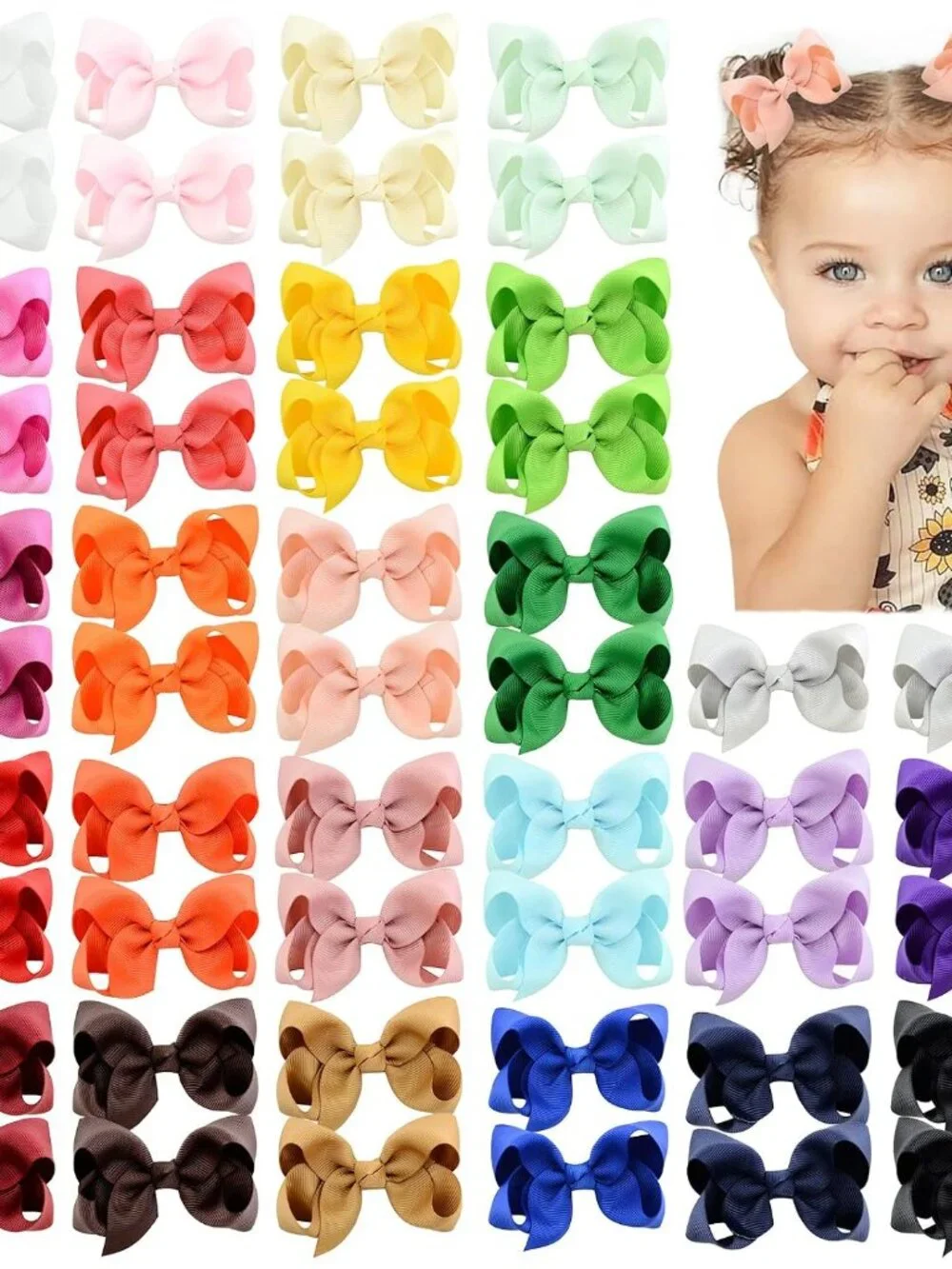 50PCS 3Inch Hair Bows for Girls Grosgrain Ribbon Toddler Hair Accessories with A